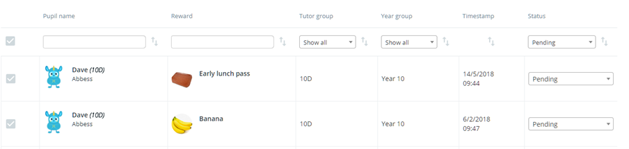 Class Charts order table example