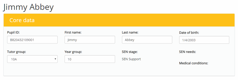 Provision Map pupil profile example