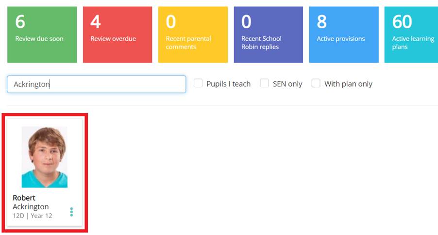 Provision Map share files pick a pupil