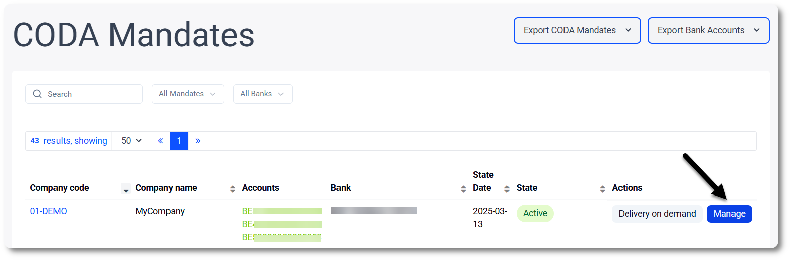Manage a CODA mandate via MyCodabox