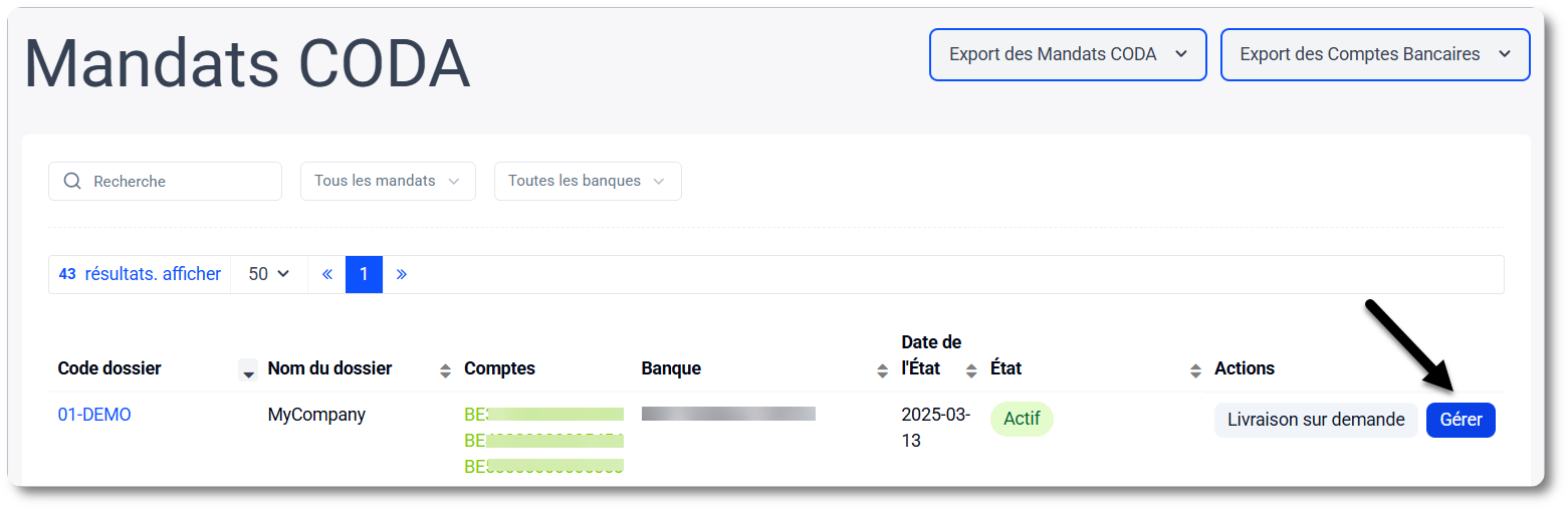 Gérer un mandat CODA via MyCodabox