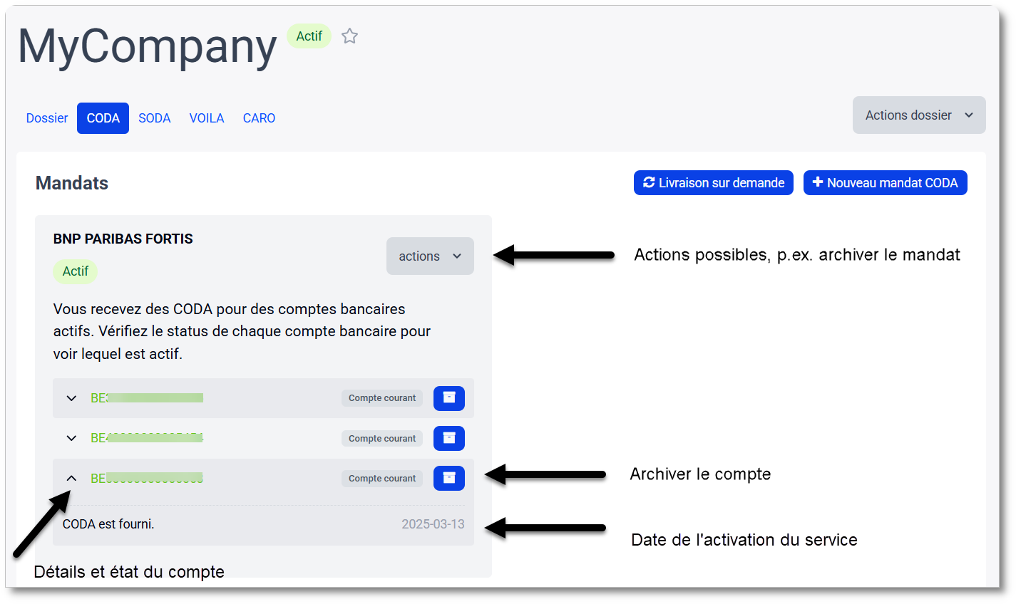 Infos détaillées à propos des mandats et des comptes dans MyCodabox