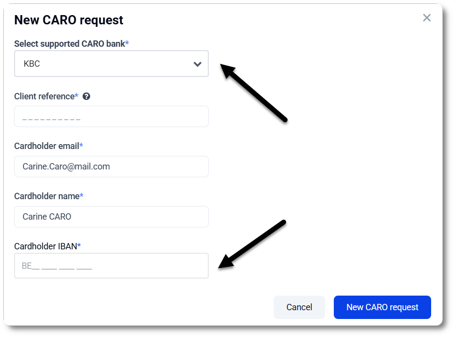 Request CARO for a KBC account