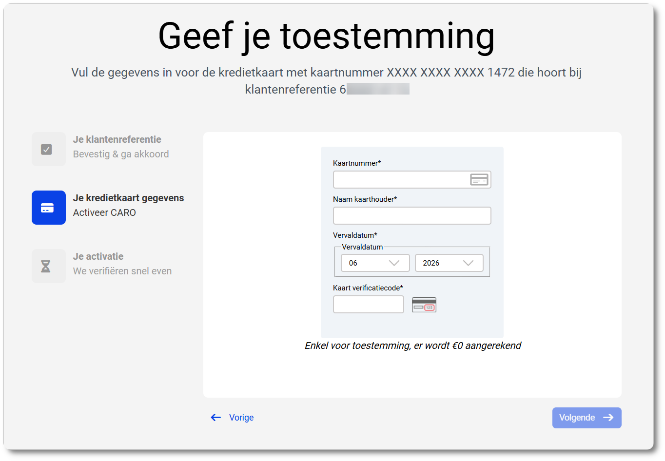 Akkoord kaarthouder: activering
