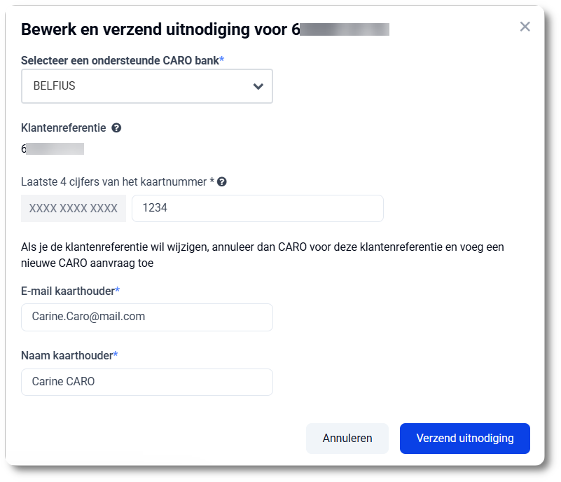 CARO gegevens aanpassen