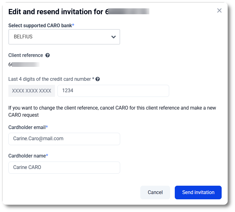 CARO: edit details and resend invitation