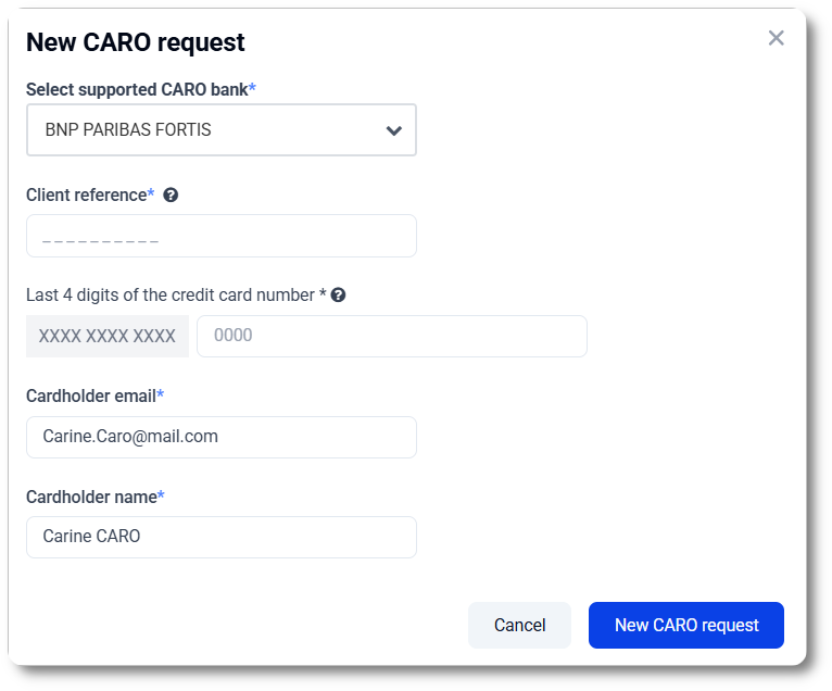 Request CARO: last 4 digits of the card number