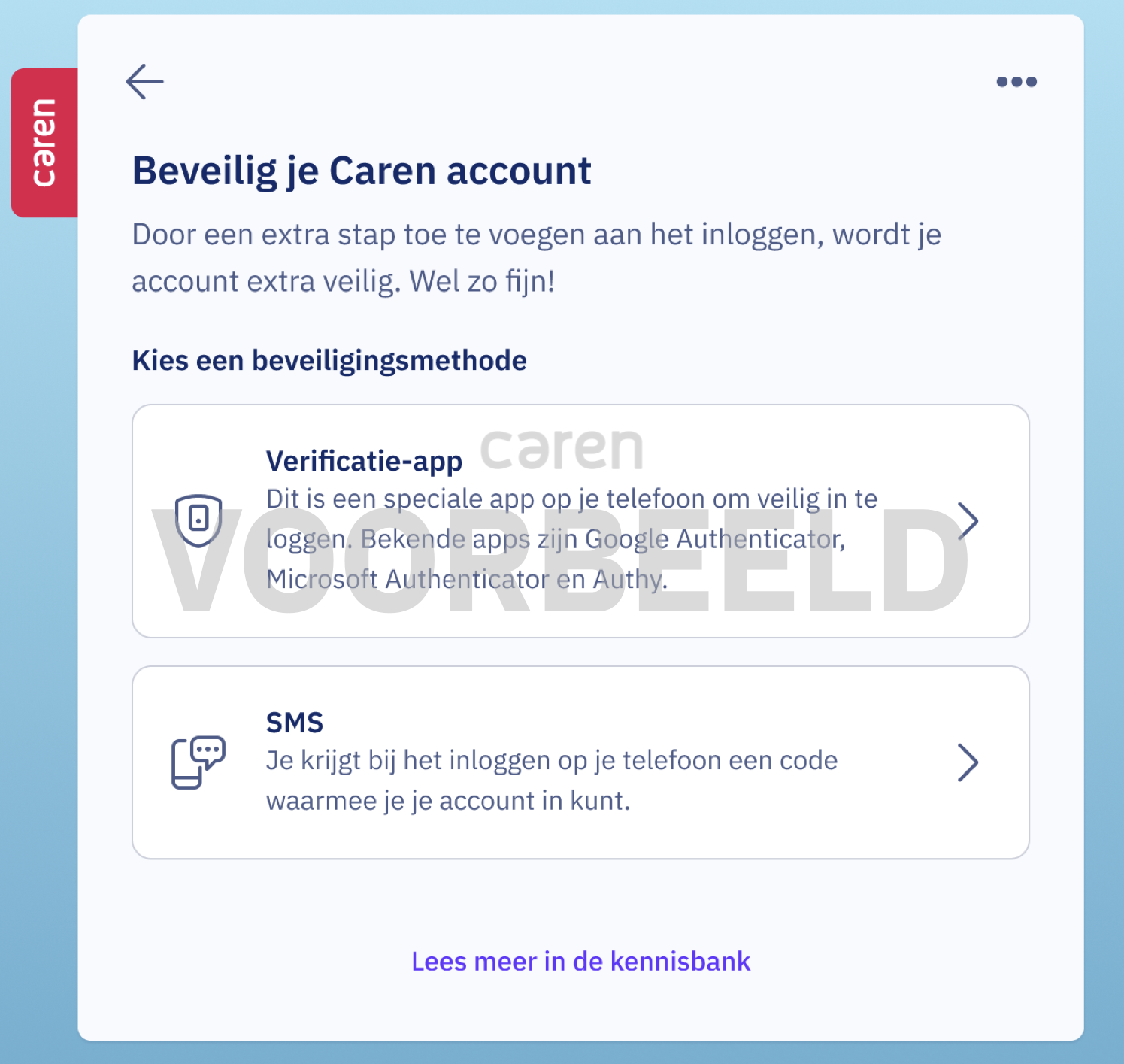 Extra beveiliging instellen in Caren