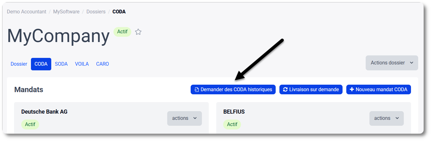 Demander des CODA historiques via MyCodabox