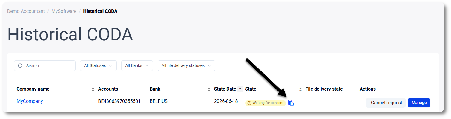 Historical CODA: send the signature link to the account holder