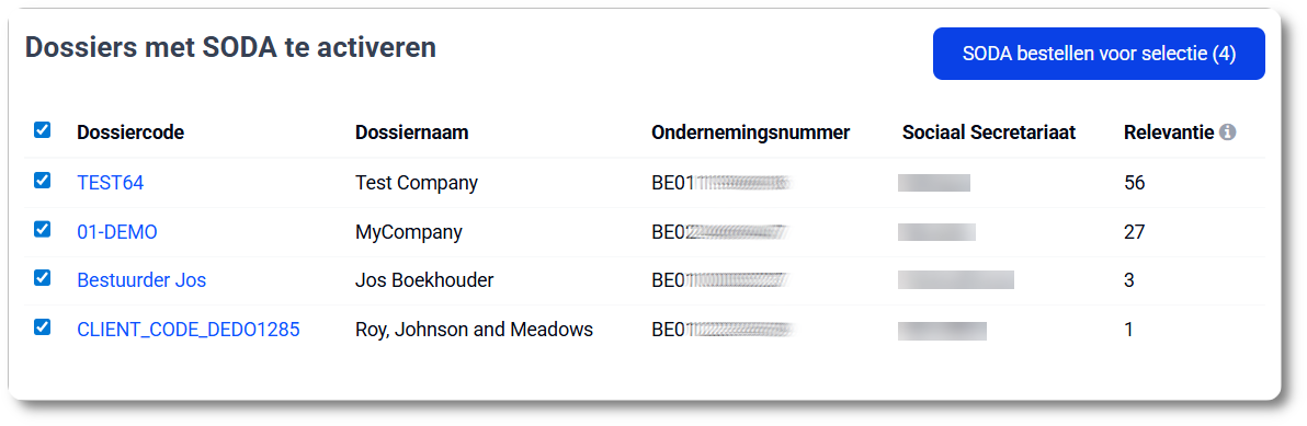 SODA meteen activeren voor de gewenste selectie