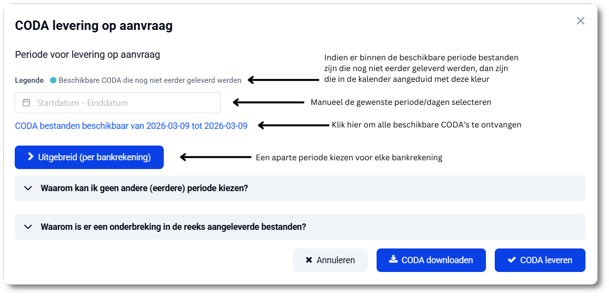 CODA: levering op aanvraag