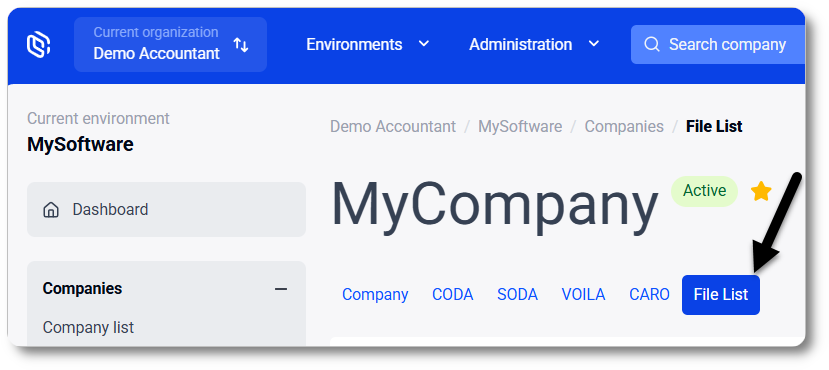 Button: CODA file list per company