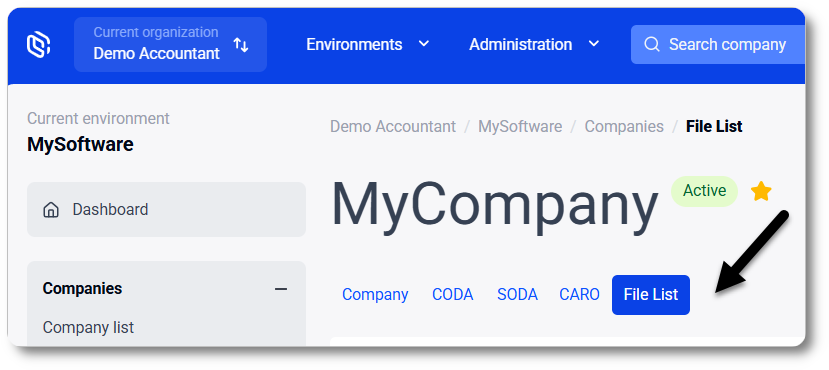 Button: CODA file list per company