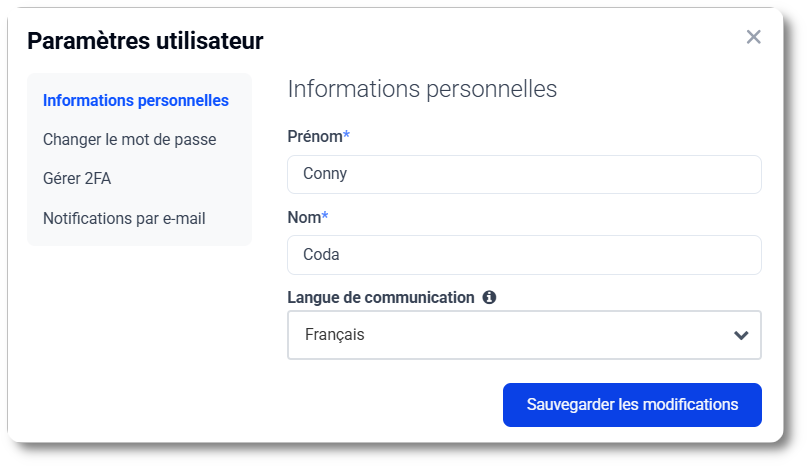 Changer votre nom ou langue dans MyCodabox