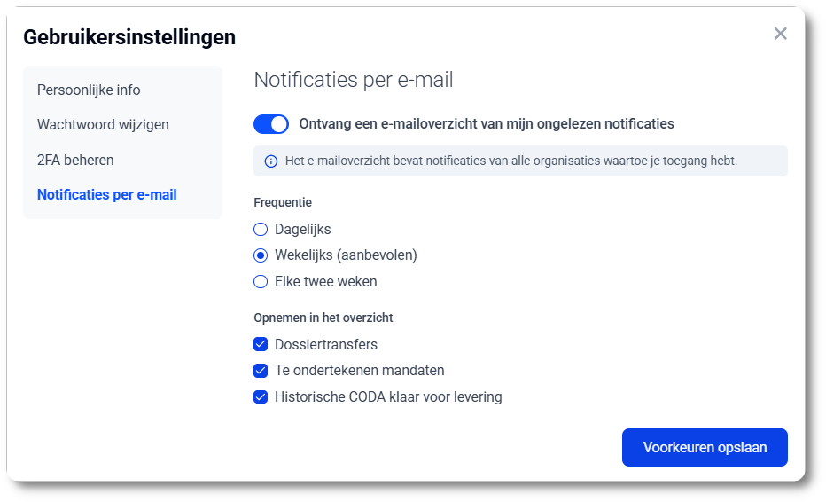 E-mailoverzicht: voorkeuren instellen