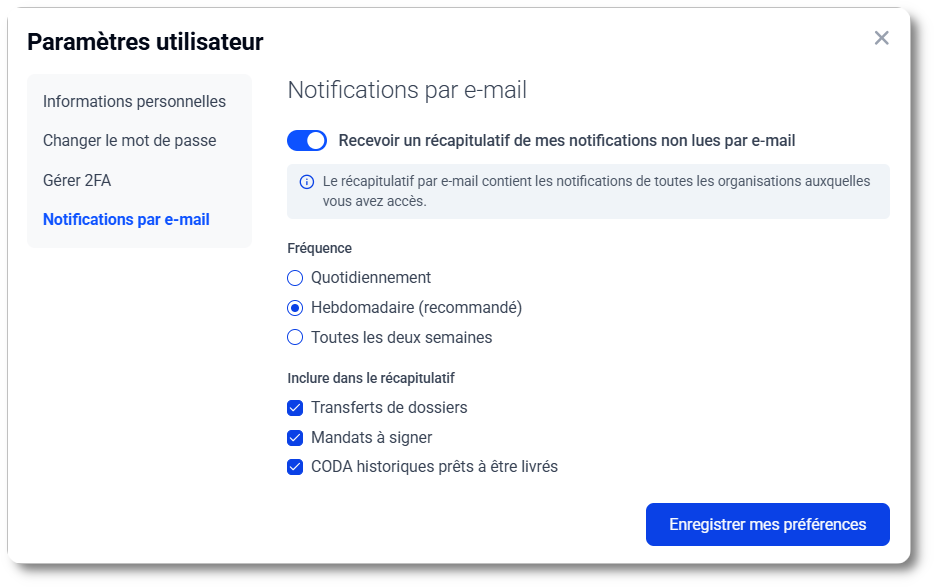 E-mailoverzicht: voorkeuren instellen