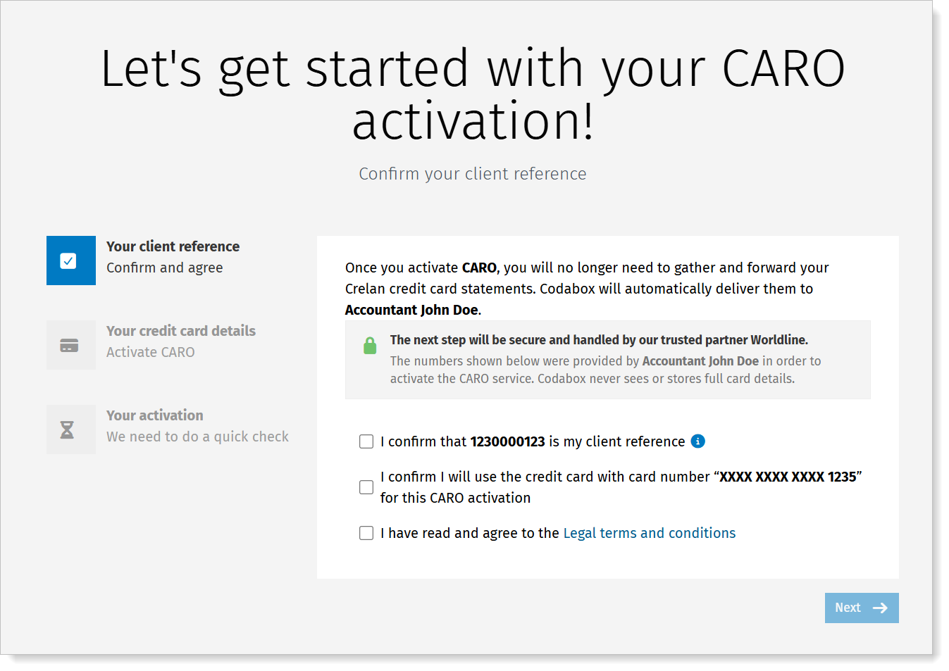 Consent by cardholder: welcome