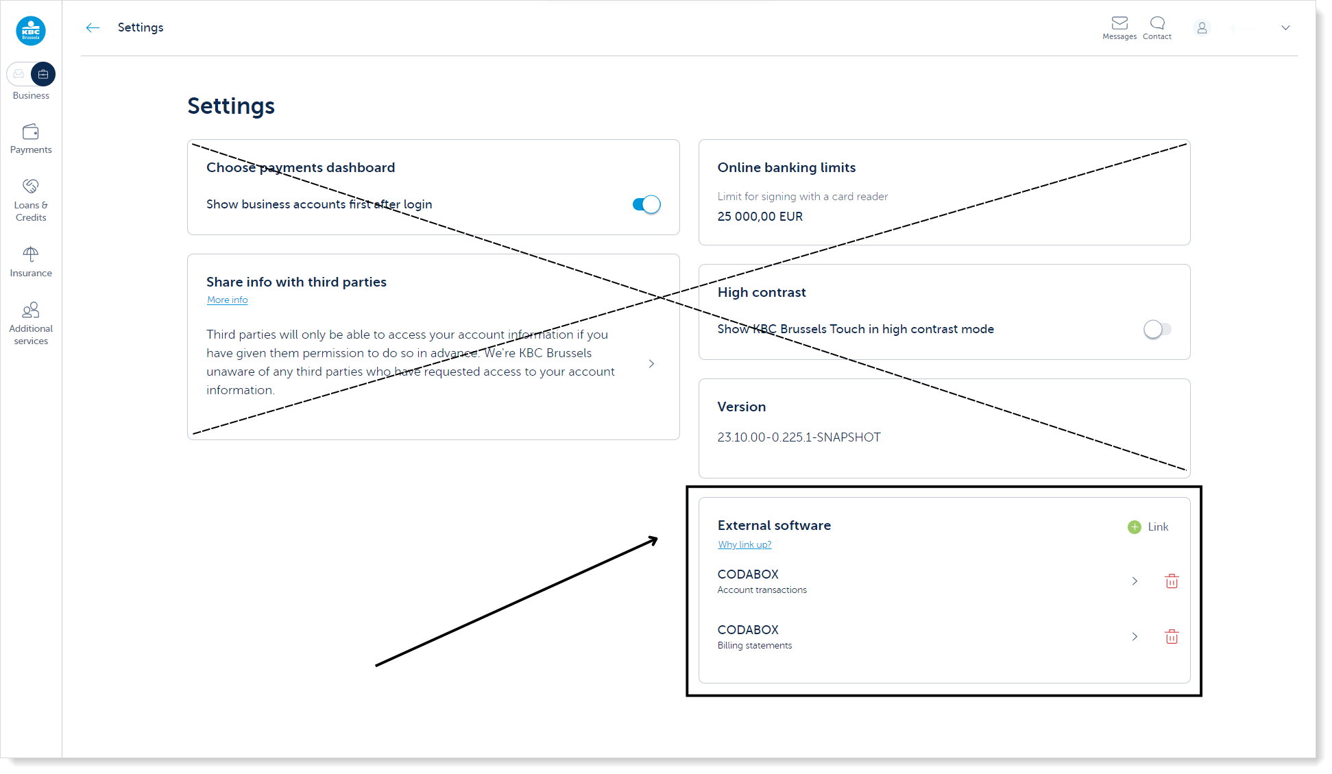 Settings parameters, tile external software