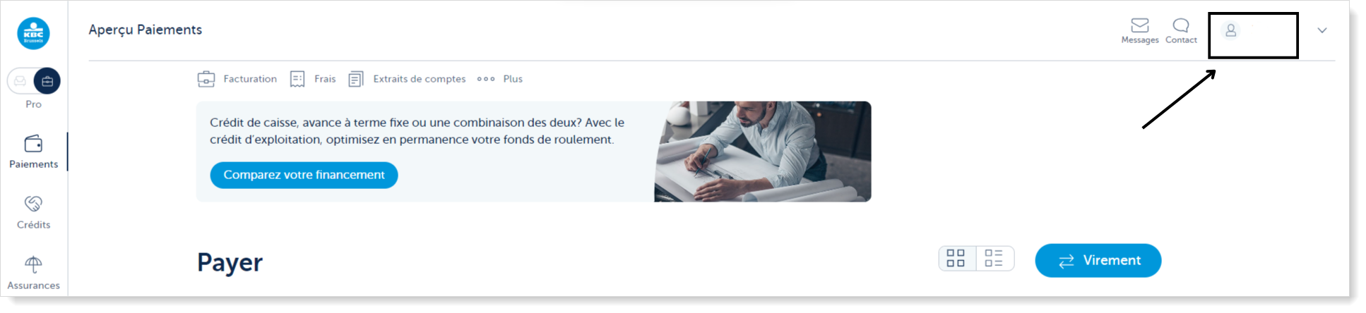 Sur la page d'accueil, cliquez sur votre profil