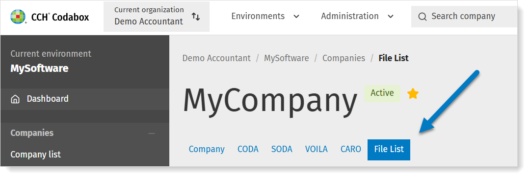 Button: CODA file list per company