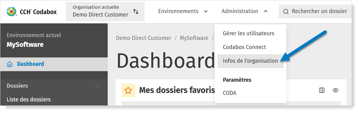 Modifier les infos de l'organisation