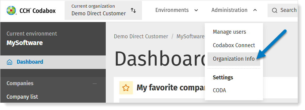 Edit organization info