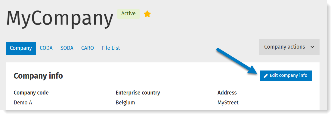 Edit company info in MyCodabox