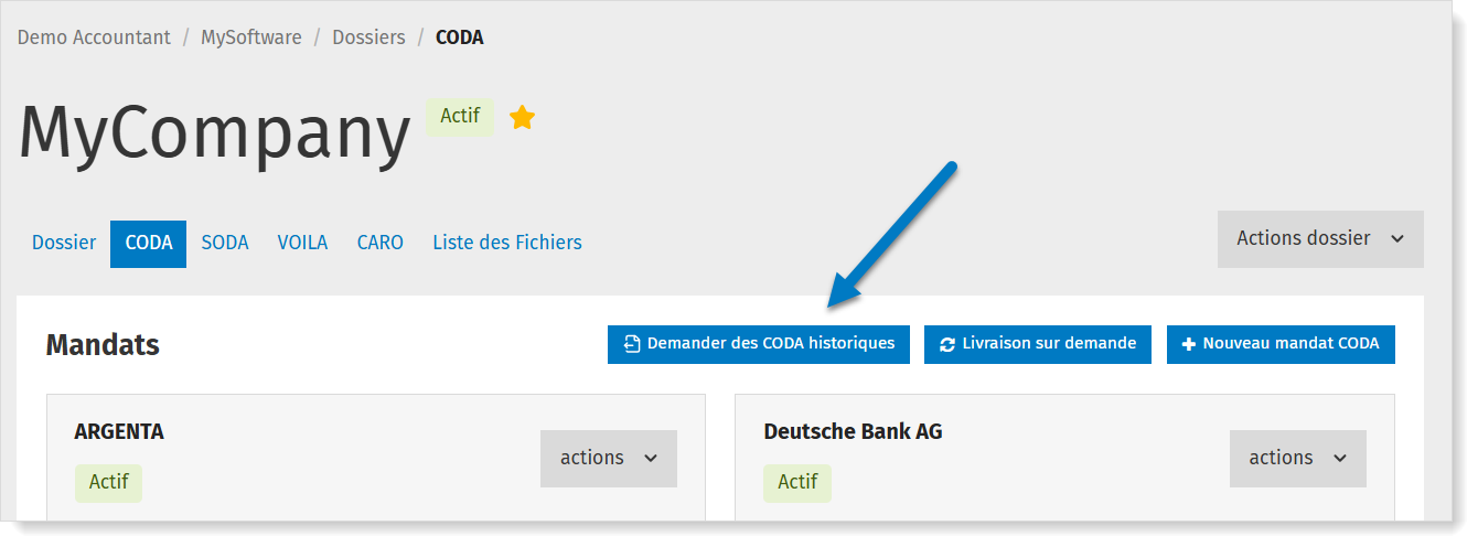 Demander des CODA historiques via MyCodabox