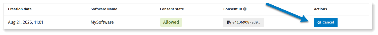 Cancel consent in MyCodabox