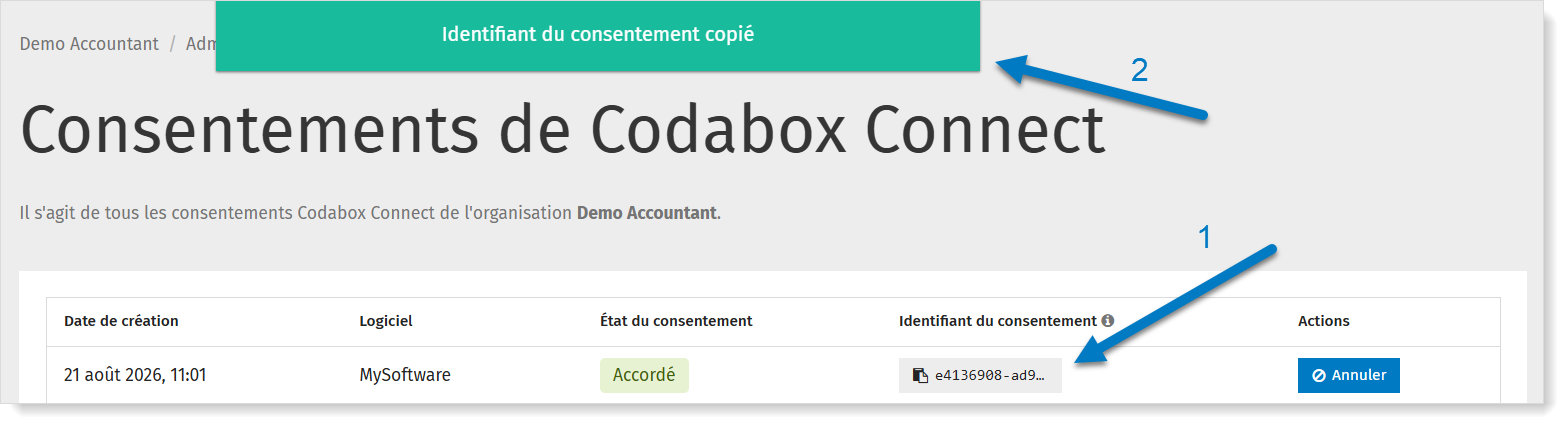 Copier l'identifiant du consentement