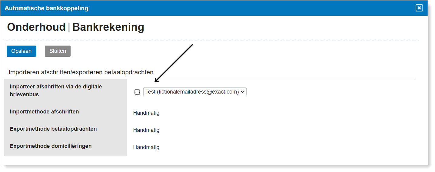 Exact Online - Brievenbus selecteren