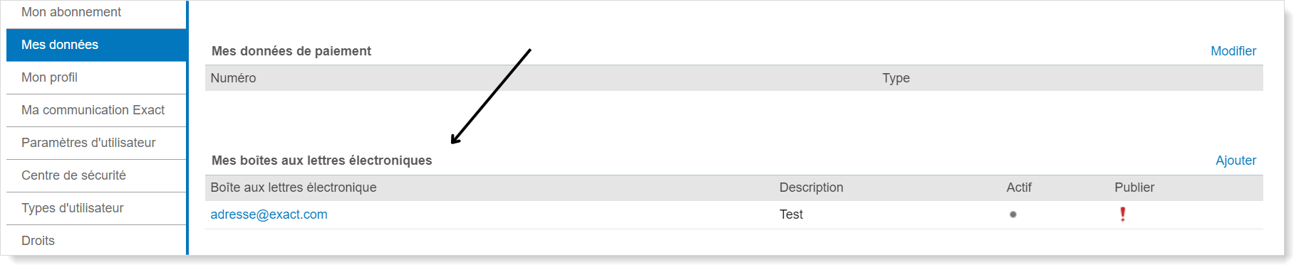Exact Online - boîtes aux lettres