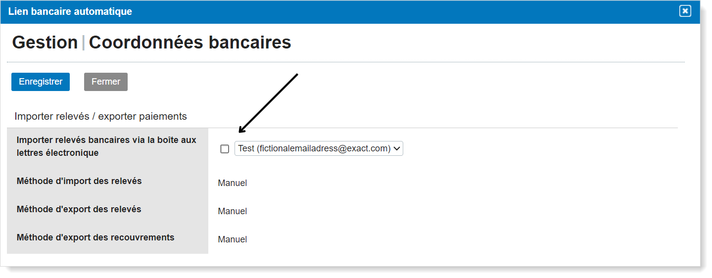 Exact Online - sélectionner boîte aux lettres