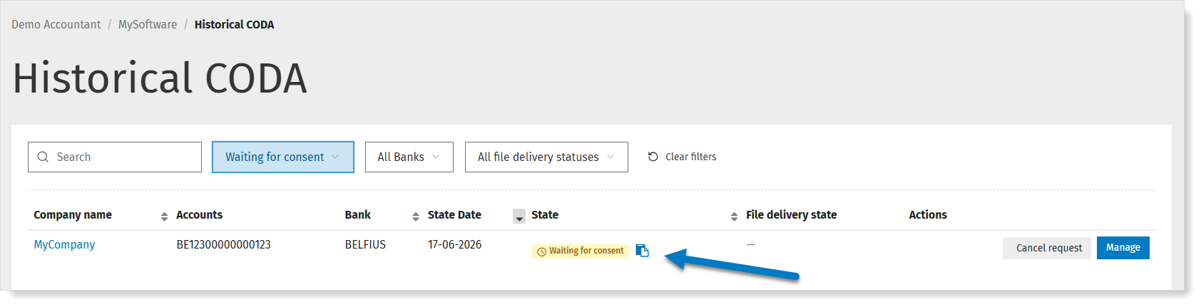 Historical CODA: send the signature link to the account holder