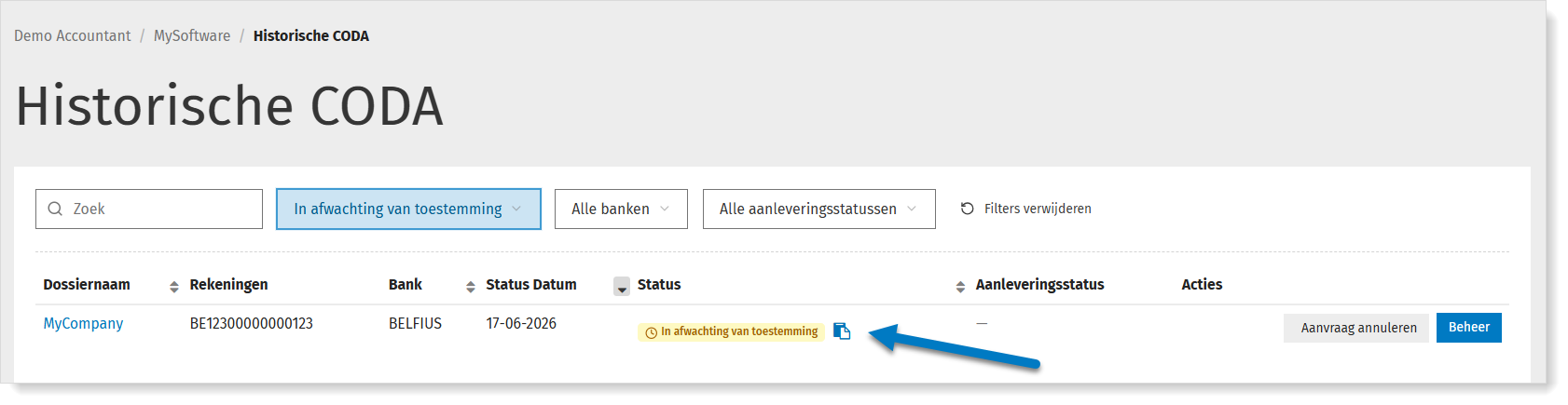De ondertekenlink kopiëren en naar de rekeninghouder sturen.