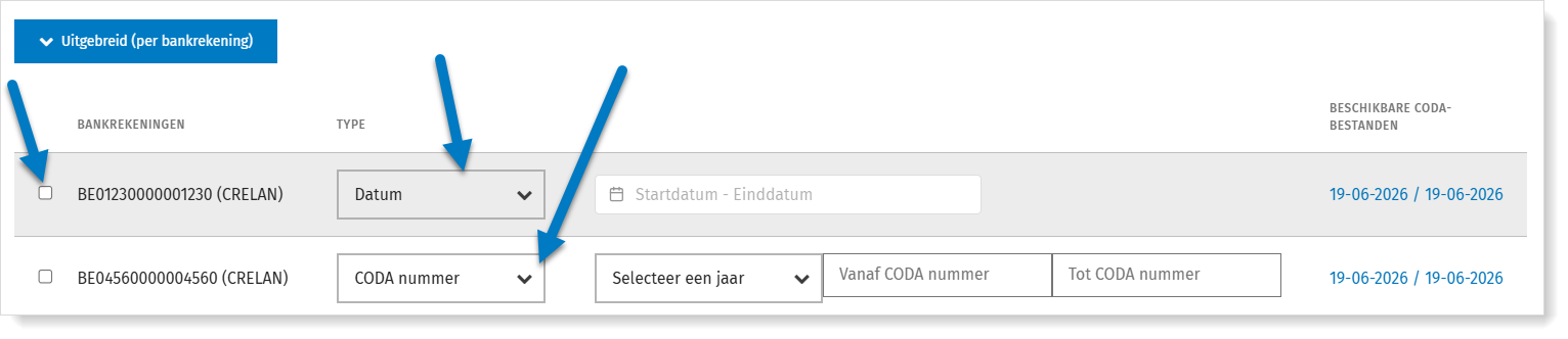 Levering op aanvraag met aparte selectie per bankrekening