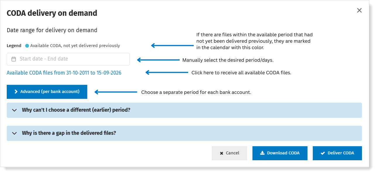 Options to select within the available period