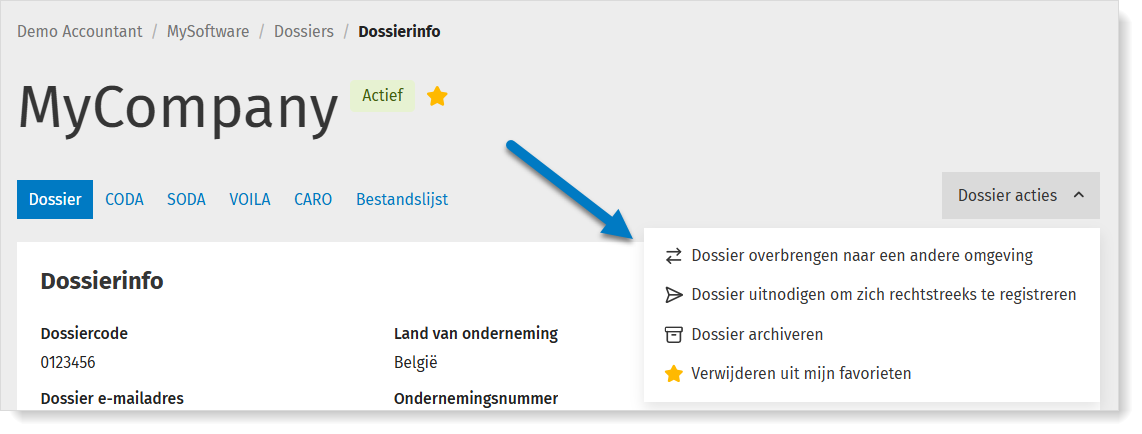 Dossier overbrengen naar een andere omgeving in MyCodabox