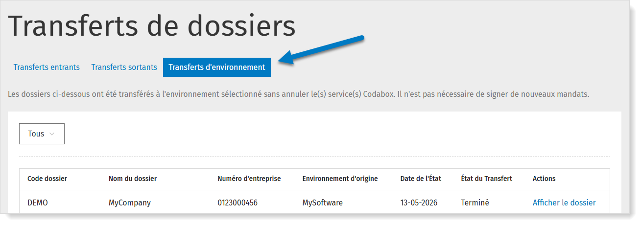Suivre le statut du transfert d'un dossier via MyCodabox