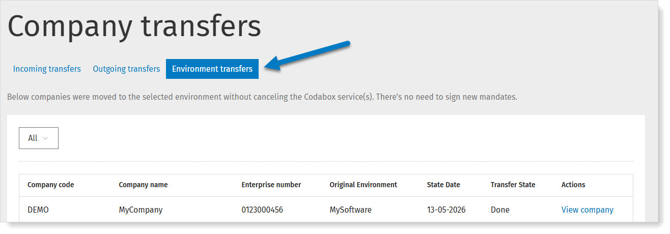 Follow-up on a company's transfer status via MyCodabox