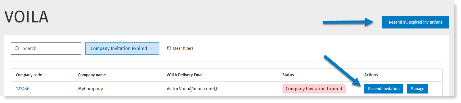 VOILA resend invitation to activate service