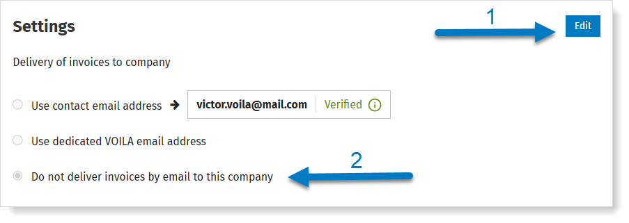 VOILA settings for invoice delivery