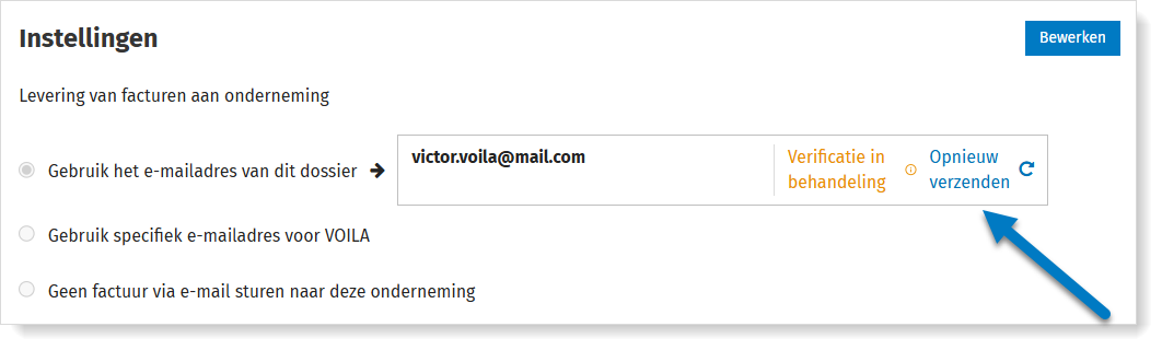 VOILA uitnodiging voor verificatie e-mail opnieuw verzenden