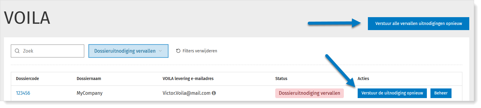VOILA Uitnodiging opnieuw versturen