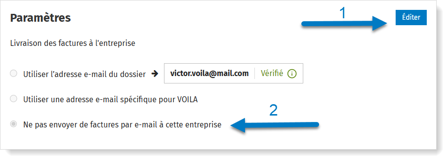 VOILA paramétrage des factures via e-mail