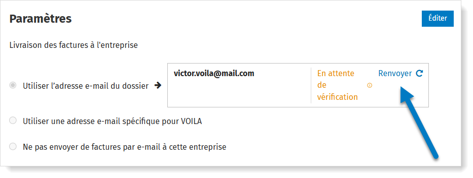 VOILA: renvoyer l'invitation pour la vérification de l'e-mail