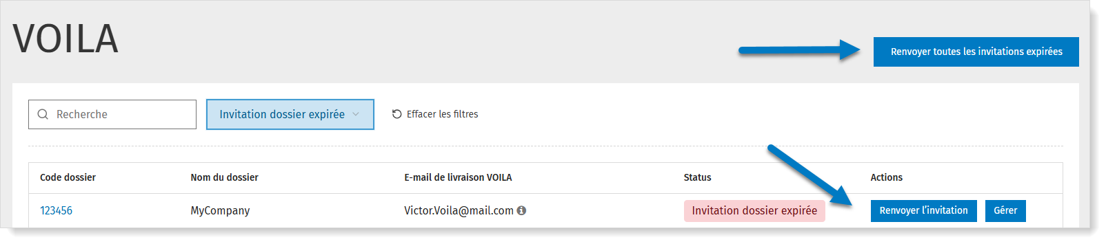 VOILA: renvoyer l'invitation pour activer le service