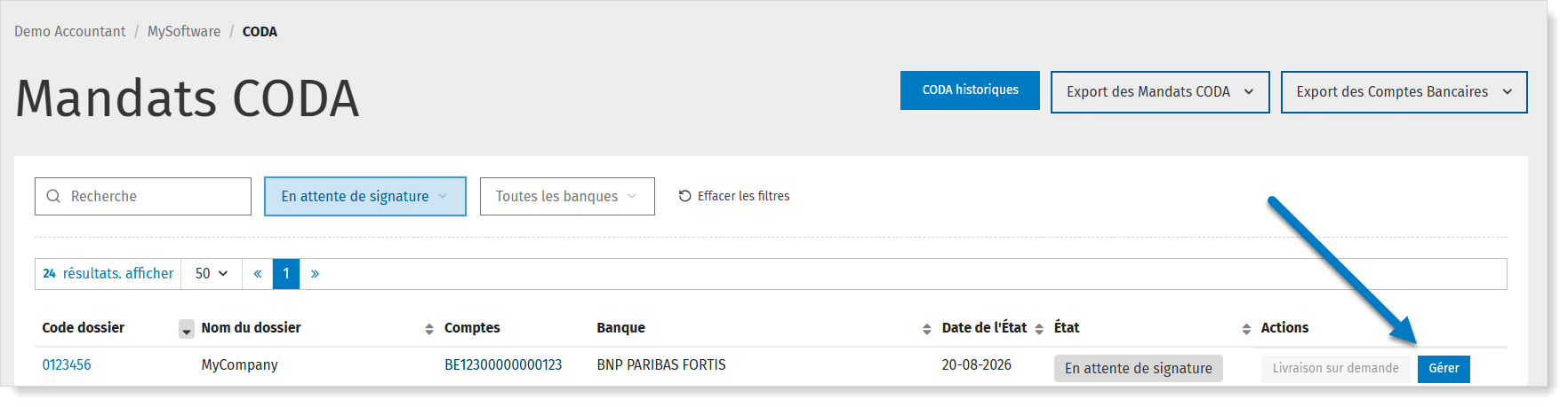 Le bouton 'Gérer'