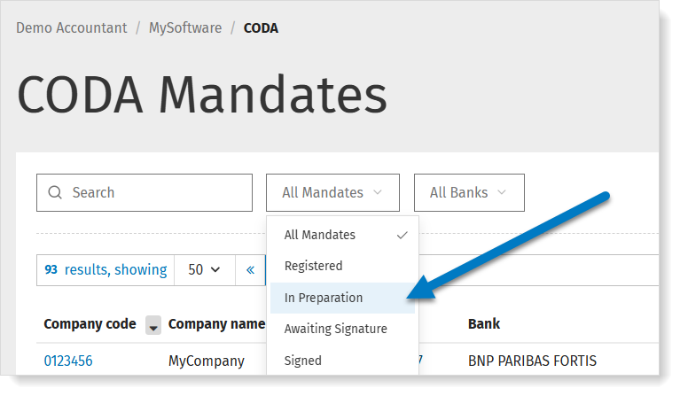 Follow-up of mandates in MyCodabox